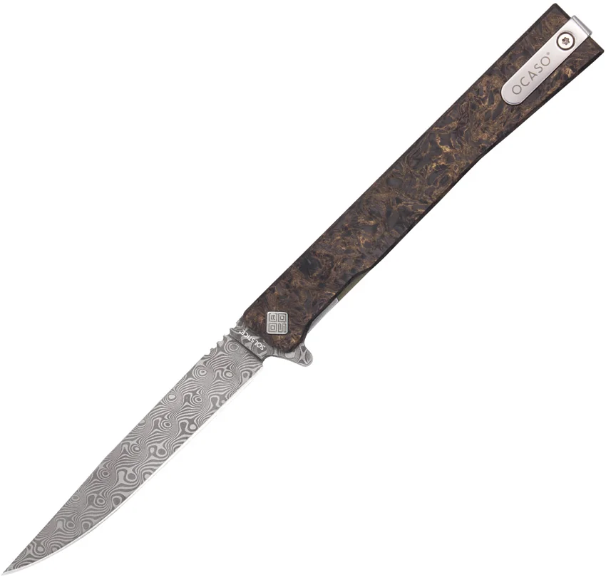 Ocaso Solstice Frame Lock Knife Fat Carbon Dark Matter Bronze (3.5" Damascus)