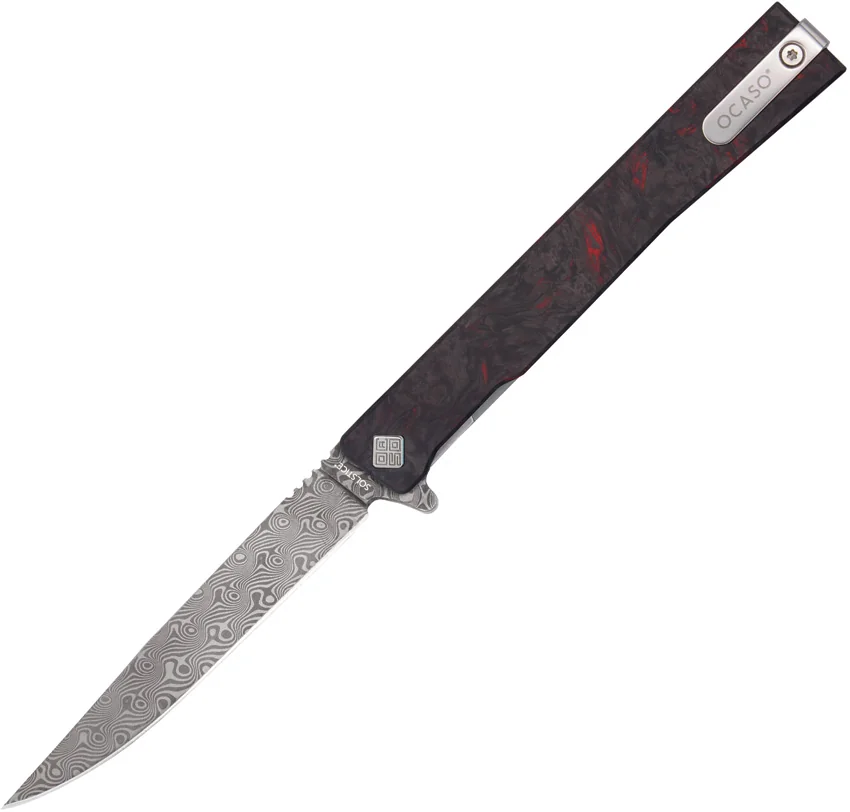 Ocaso Solstice Frame Lock Knife Fat Carbon Dark Matter Red (3.5" Damascus)