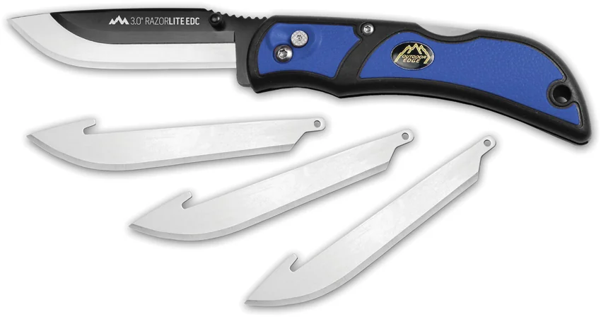 Outdoor Edge Razor Lite Lockback Knife Blue w/ 3 Extra Blades (2.8" Satin)