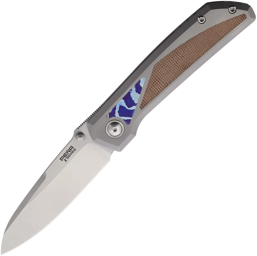 Pena Knives Mula Sheepsfoot Frame Lock Knife Ti/Brown Micarta/Mokuti (3.25" Sat)