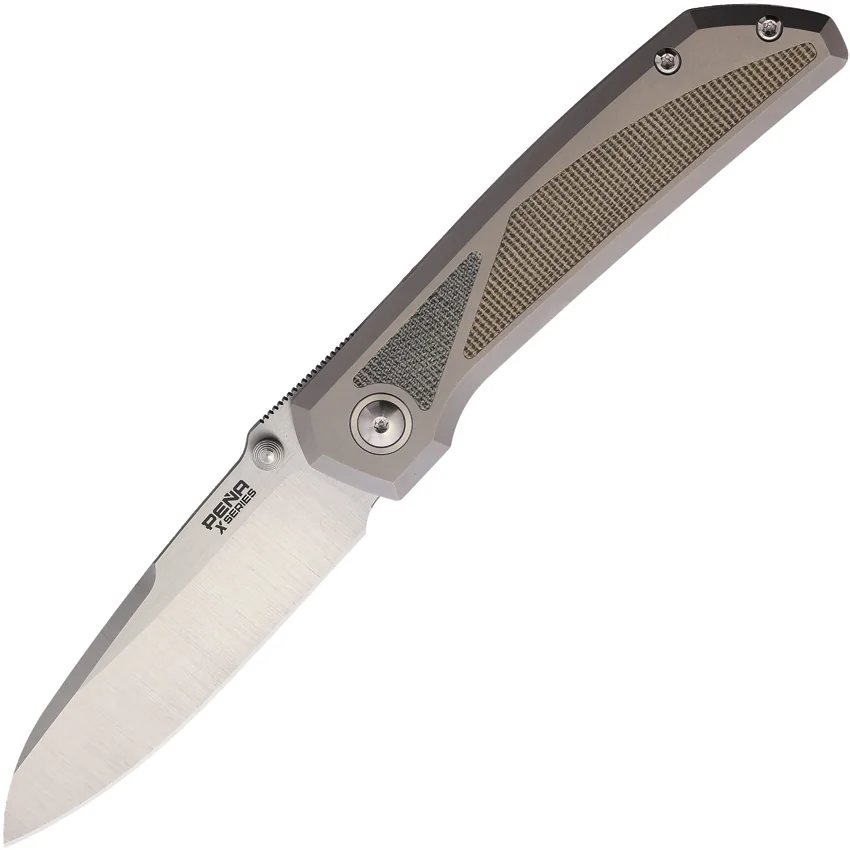 Pena Knives Mula Sheepsfoot Frame Lock Knife Ti /Green/Black Micarta (3.25" Sat)