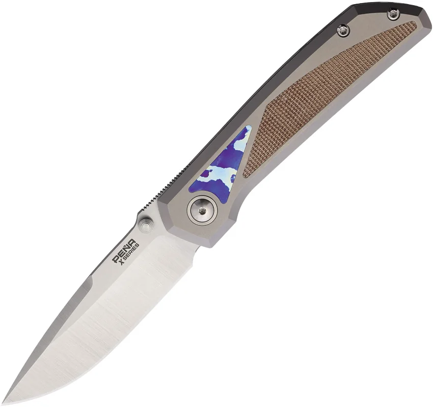 Pena Knives Mula Frame Lock Knife Brown Micarta/Mokuti Inlays (3.25" Satin)