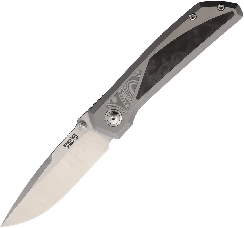 Pena Knives Mula Frame Lock Knife Ti + Camo FC/Damasteel Inlays (3.25" Satin)