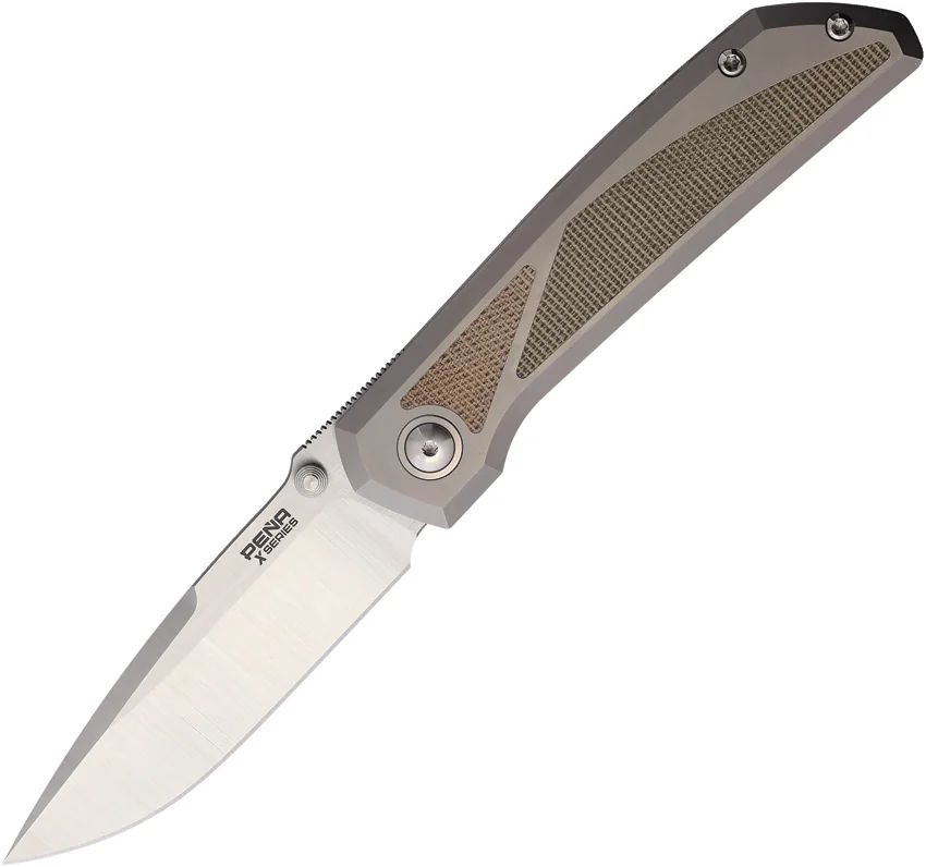 Pena Knives Mula Frame Lock Knife Ti + Green/Brown Micarta Inlays (3.25" Satin)