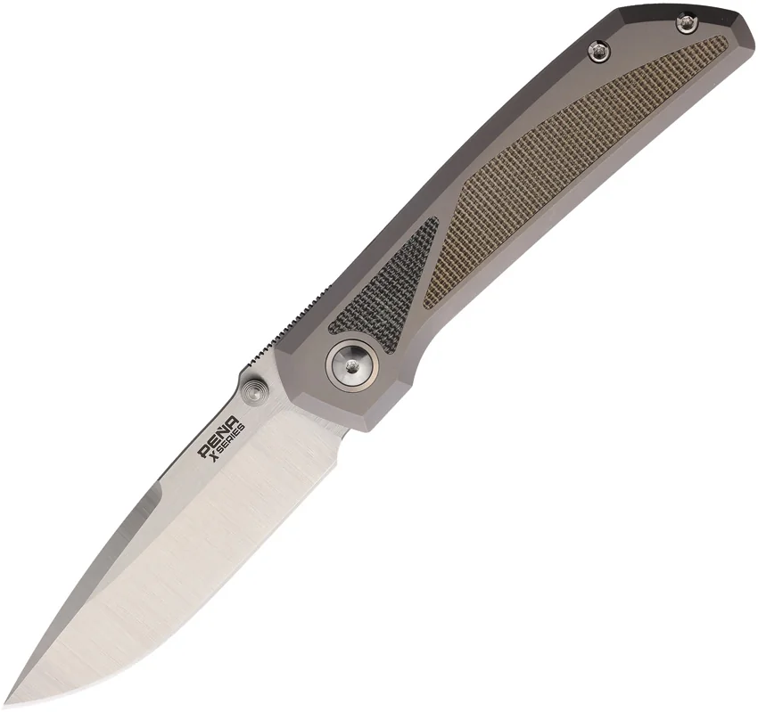 Pena Knives Mula Frame Lock Knife Ti + Green/Black Micarta Inlays (3.25" Satin)