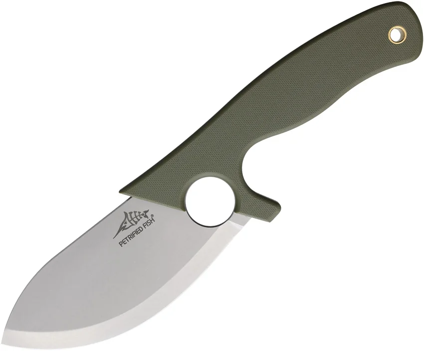 Petrified Fish EEL Fixed Blade Knife Green G-10 (3.5" Stonewash) PFH01GRW