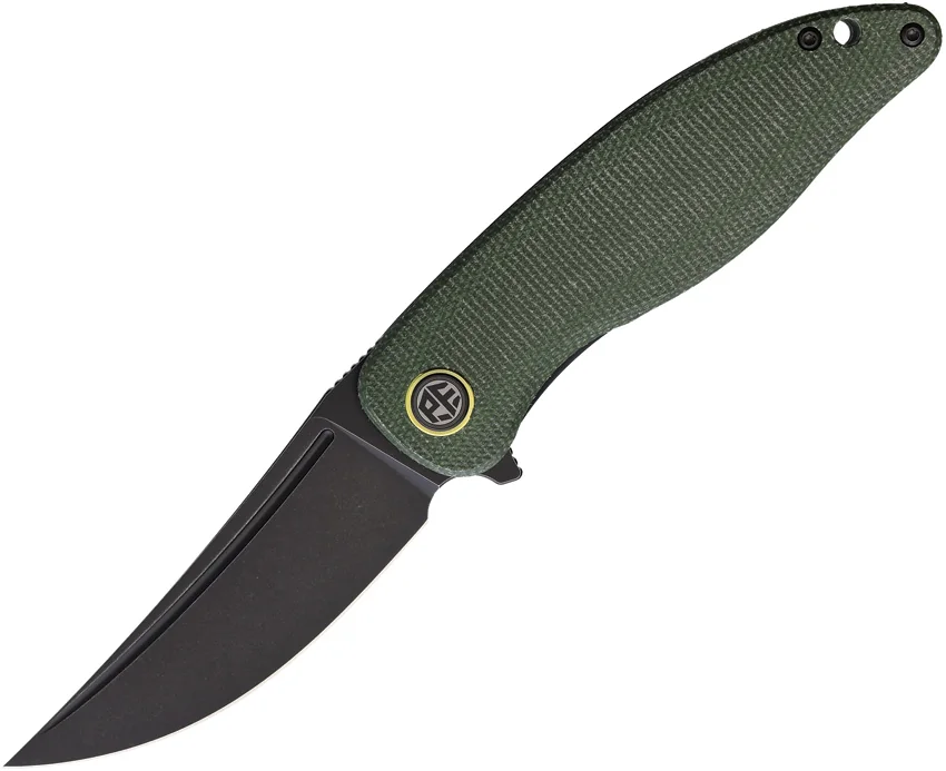Petrified Fish Simum Clip Point Liner Lock Knife Green Micarta (3.5" Black)