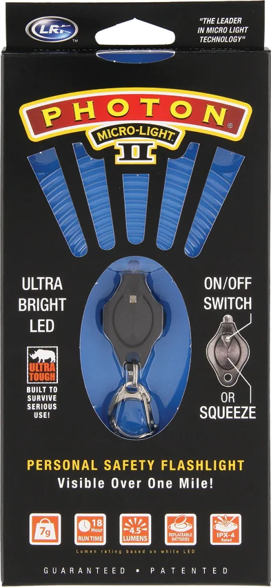 LRI Photon Micro-Light II Blue LED Safety Keychain Flashlight (4.5 Lumens)
