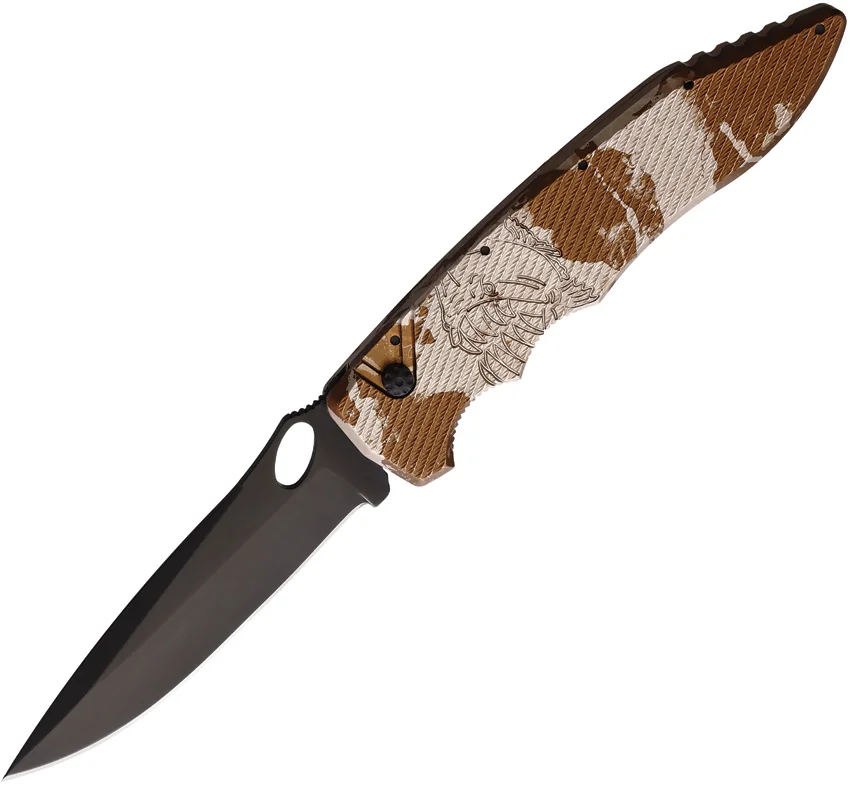 Piranha Predator Automatic Knife Desert Camo Tactical (4.1" Black)