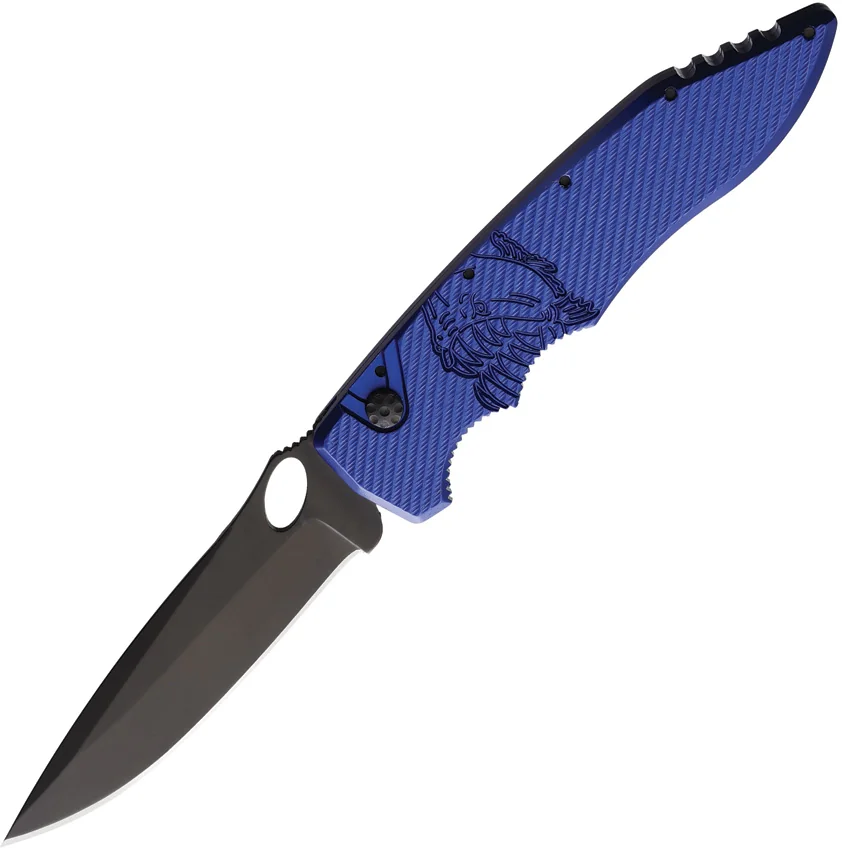 Piranha Mini Predator Blue Tactical Automatic Knife (3.5" Black)