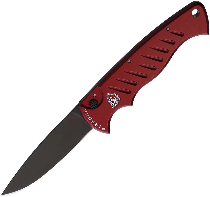 Piranha Pocket Automatic Knife Red Tactical (3.2" Black)