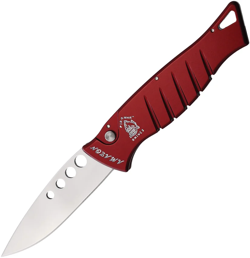 Piranha Amazon Red Automatic Knife (3.45" Mirror Plain)