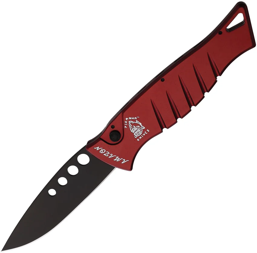 Piranha Amazon Automatic Knife Red Tactical (3.45" Black)