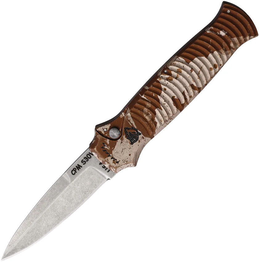 Piranha Bodyguard Automatic Knife Desert Camo Aluminum (3.3" Stonewash S30V)