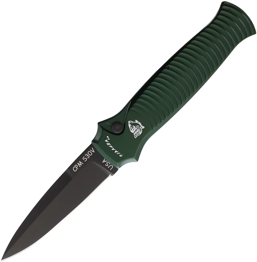 Piranha Bodyguard Automatic Knife Green Tactical (3.3" Black Plain)