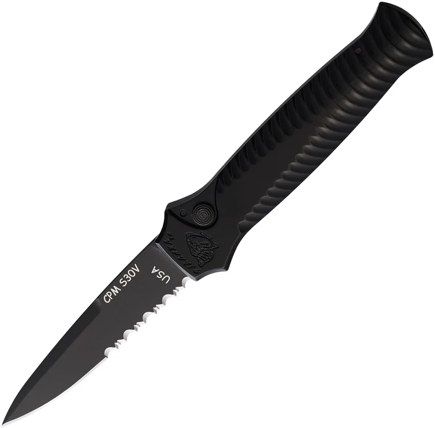 Piranha Mini-Guard Black Tactical Automatic Knife (2.9" Black Serr)