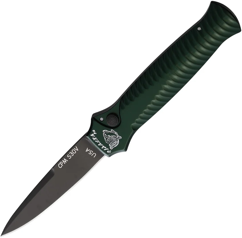 Piranha Mini-Guard Green Tactical Automatic Knife (2.9" Black Plain)