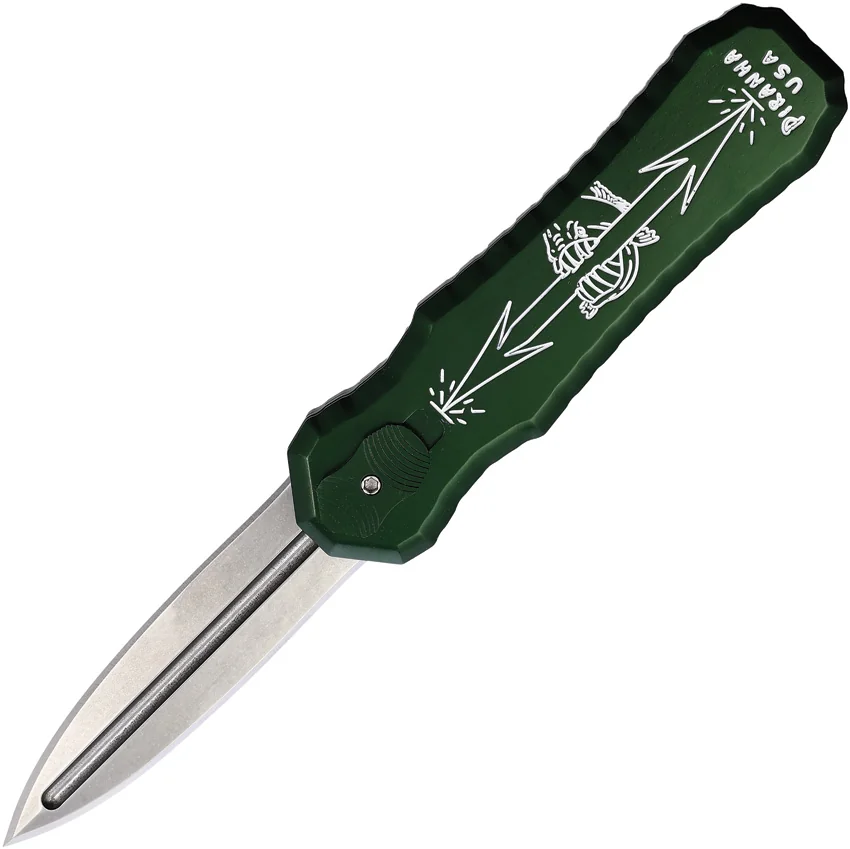 Piranha Excalibur OTF Knife Green Double Action Automatic (3.2" Stonewash)