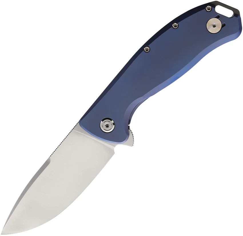 PMP Knives Big Boy Flipper Frame Lock Knife  Blue Titanium (3.7" Satin) PMP023