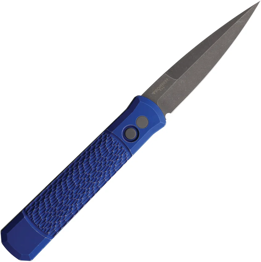 Pro-Tech Godfather Left Handed Knife Blue Jigged Battle Worn Aluminum (4" Acid)