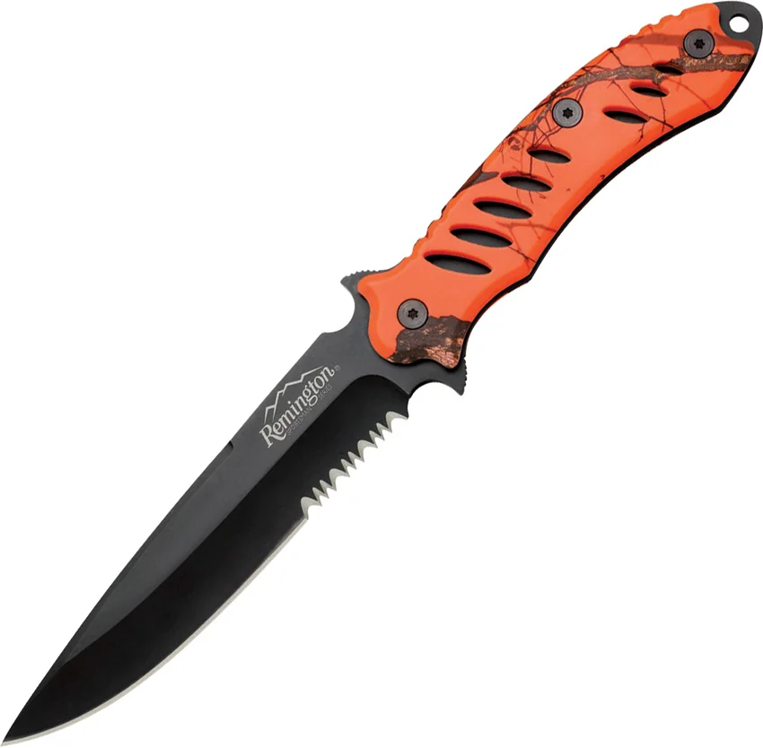 Remington FAST Fixed Blade Knife Orange Camo (5.5" Black Serr) 19761