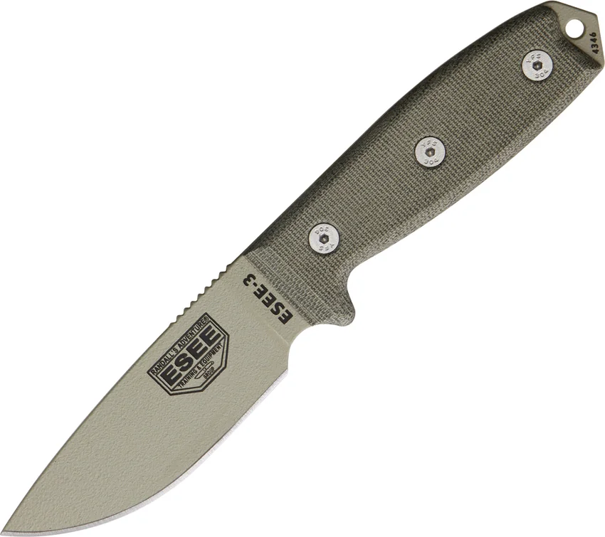 ESEE Knives ESEE-3P-MB-DT Knife w/ MOLLE Back (3.88" Tan Plain)