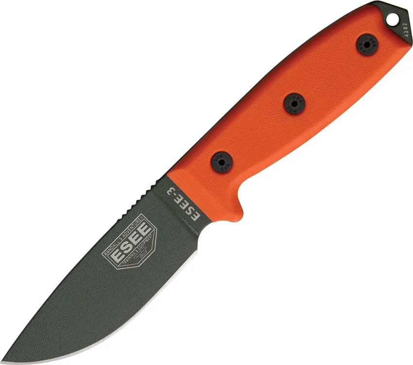 ESEE Knives ESEE-3P-OD Knife Orange G-10 (3.88" OD Green Plain)