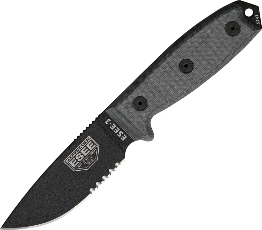 ESEE Knives ESEE-3S Knife Coyote Brown Sheath (3.88" Black Serr)