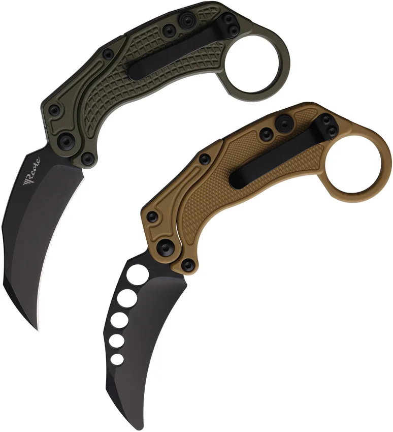 Reate EXO-K Gravity Karambit Button Lock Knife Green Aluminum (3.1" Black)