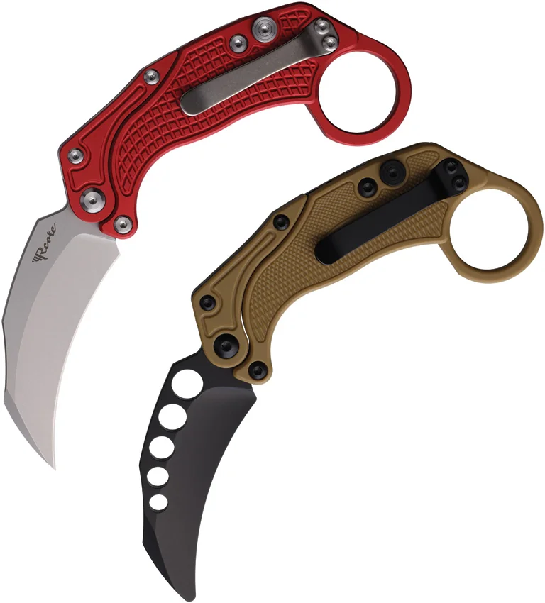 Reate EXO-K Gravity Karambit Button Lock Knife Red Aluminum (3.1" Stonewash)