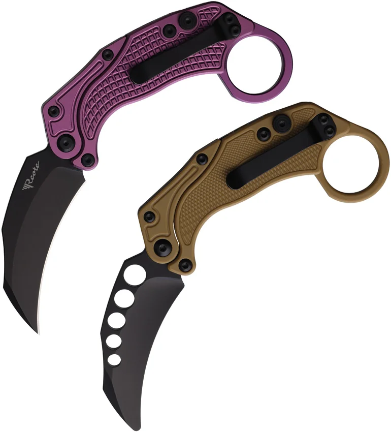 Reate EXO-K Gravity Karambit Button Lock Knife Purple Aluminum (3.1" Black)