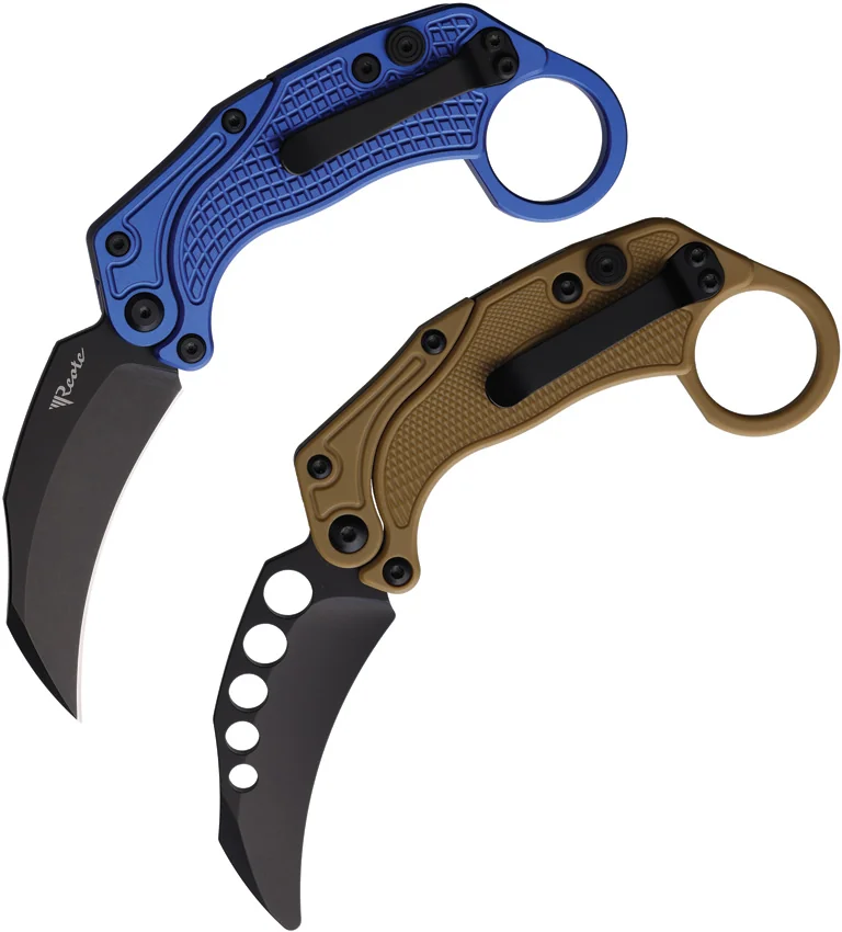 Reate EXO-K Gravity Karambit Button Lock Knife Blue Aluminum (3.1" Black)