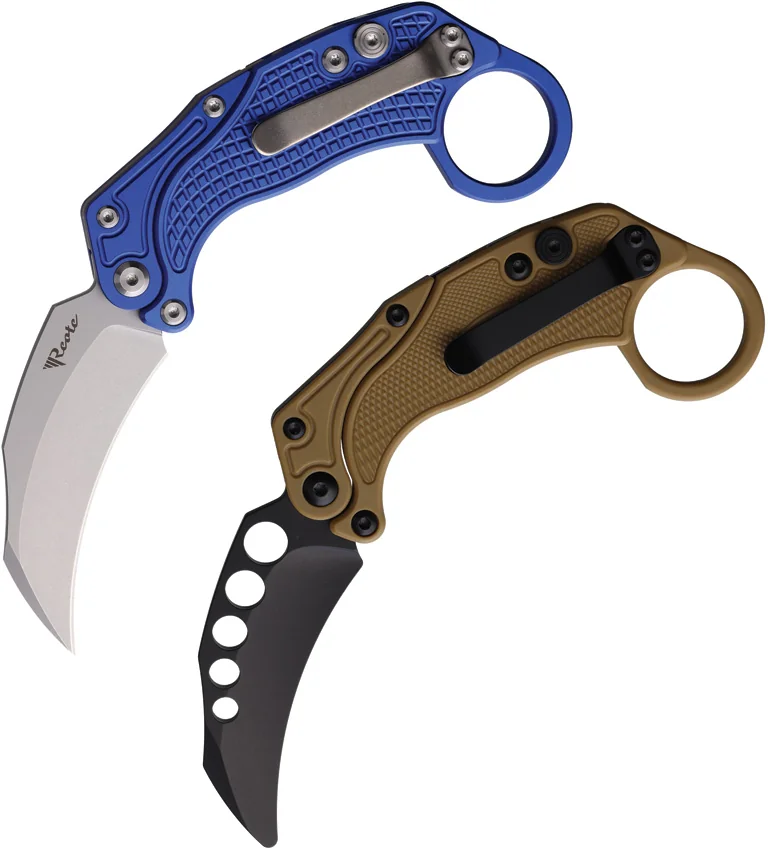 Reate EXO-K Gravity Karambit Button Lock Knife Blue Aluminum (3.1" Stonewash)