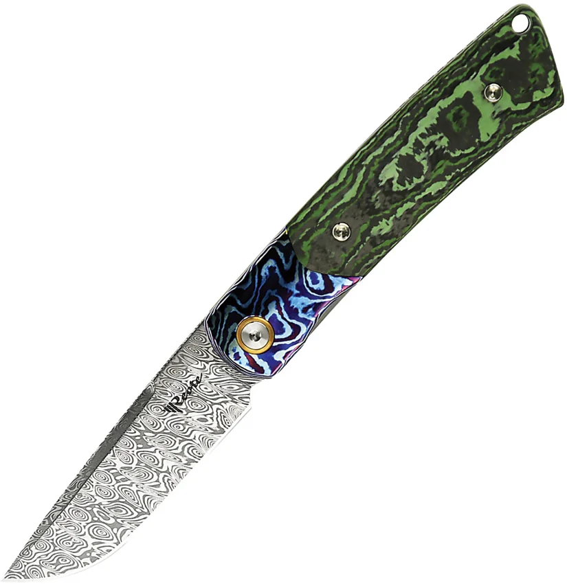 Reate Tribute Liner Lock Knife Titanium + Jungle Wear FatCarbon (2.8" Damasteel)