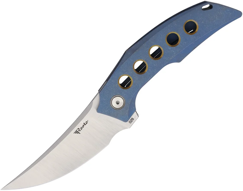 Reate Velocity Frame Lock Knife Blue Ti With Bronze Holes (3" Belt Satin ELMAX)