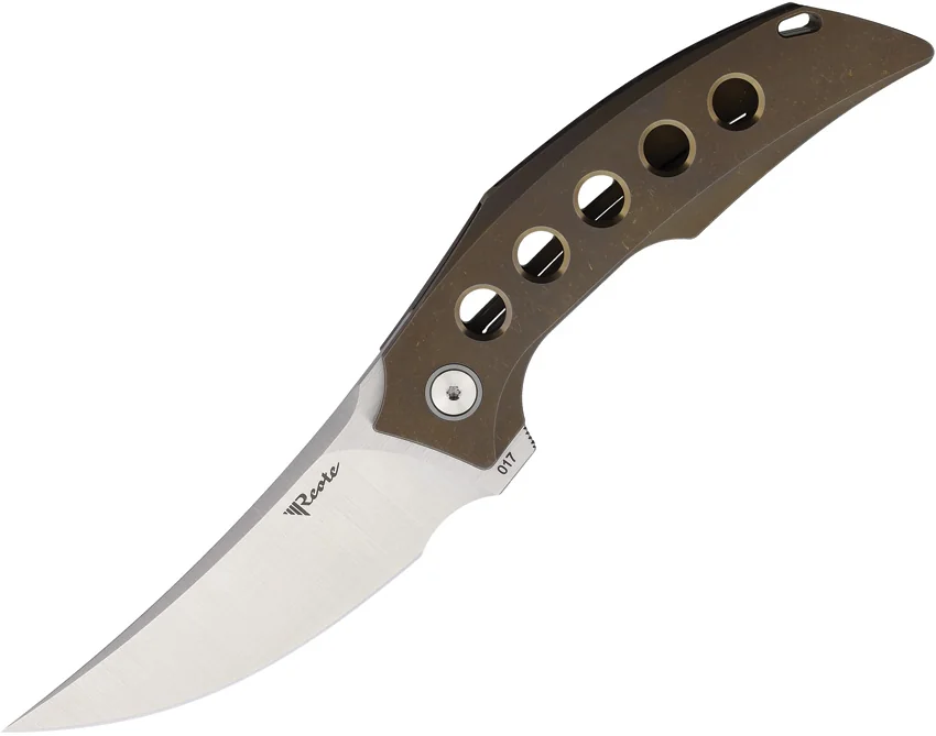 Reate Velocity Frame Lock Knife Bronze Titanium With Holes (3" Belt Satin ELMAX)