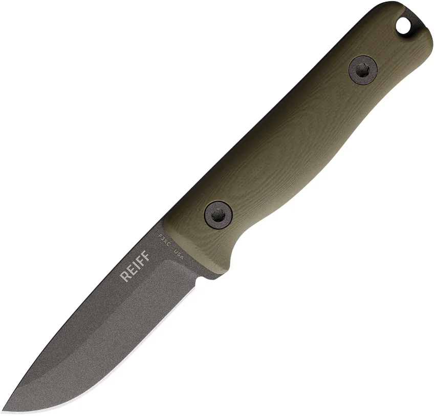 Reiff Knives F3XC EDC Bushcraft Survival Knife OD Green G-10 (2.9" Tungsten)