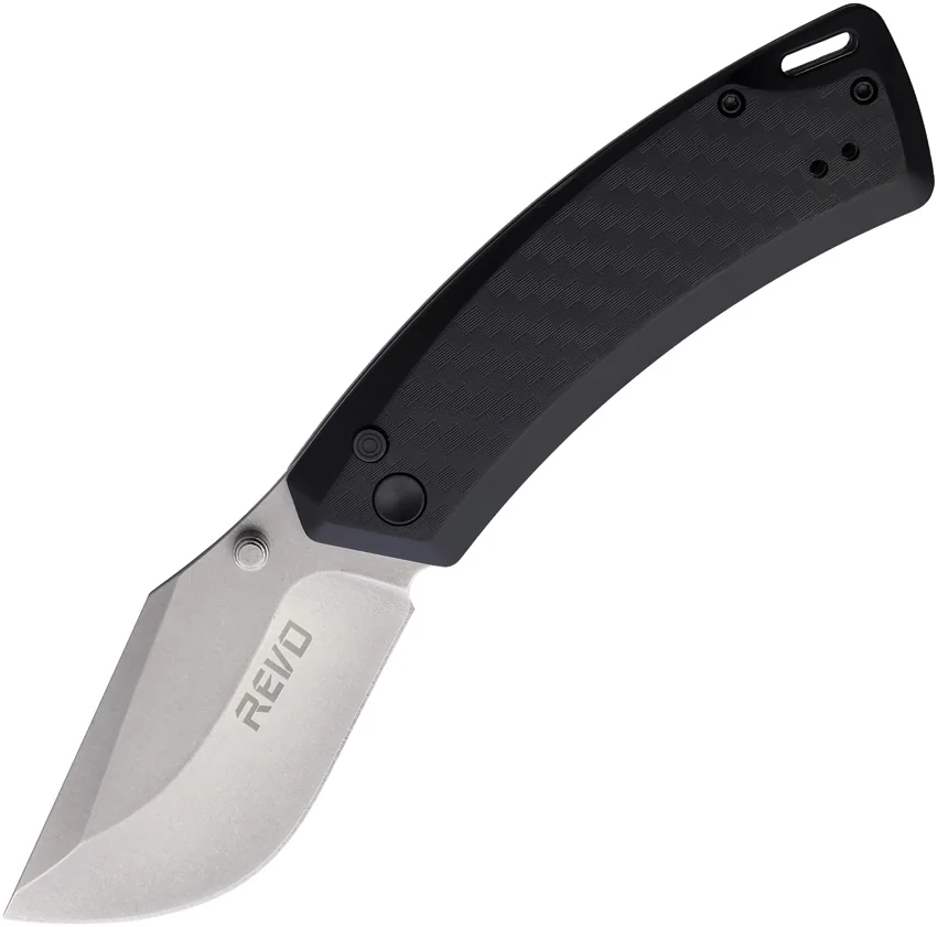 REVO Canyon Button Lock Flipper Knife Black FRN (3" Stonewash)