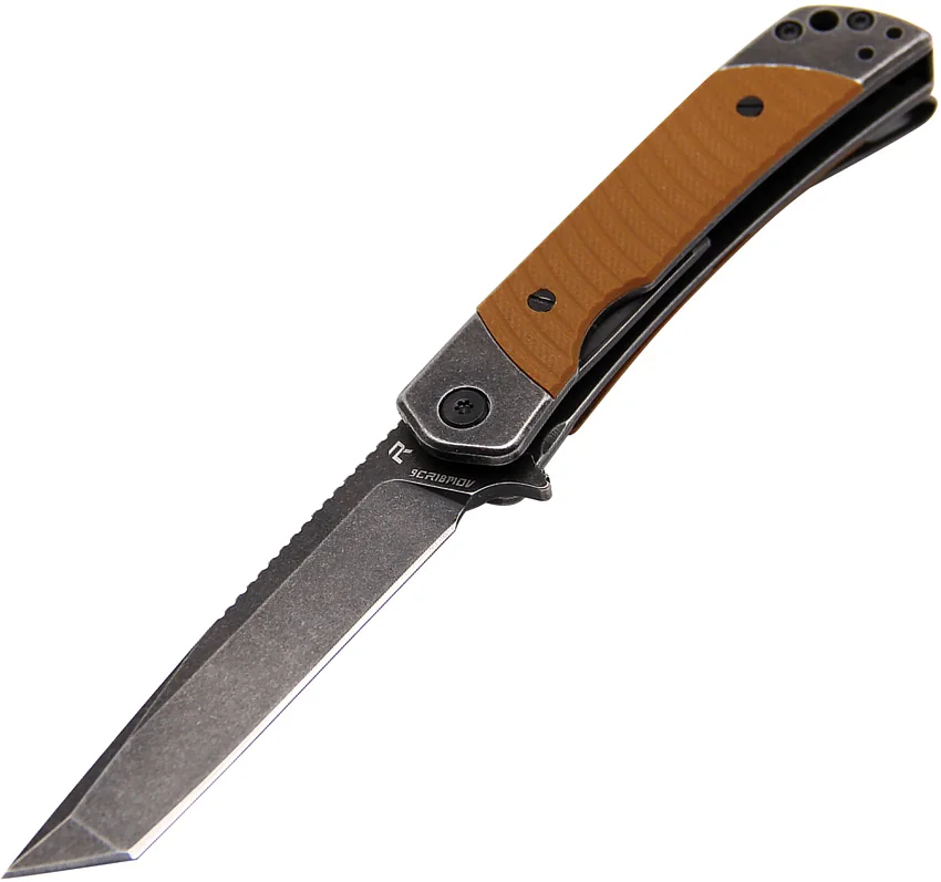Revo Duo Tanto Frame Lock Knife w/Aux Cutter Brown G-10/Black SW (3.1" BSW)