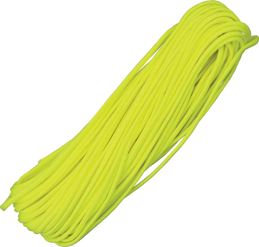 Neon Yellow 550 Paracord Nylon Braided 7-Strand Core (100') USA