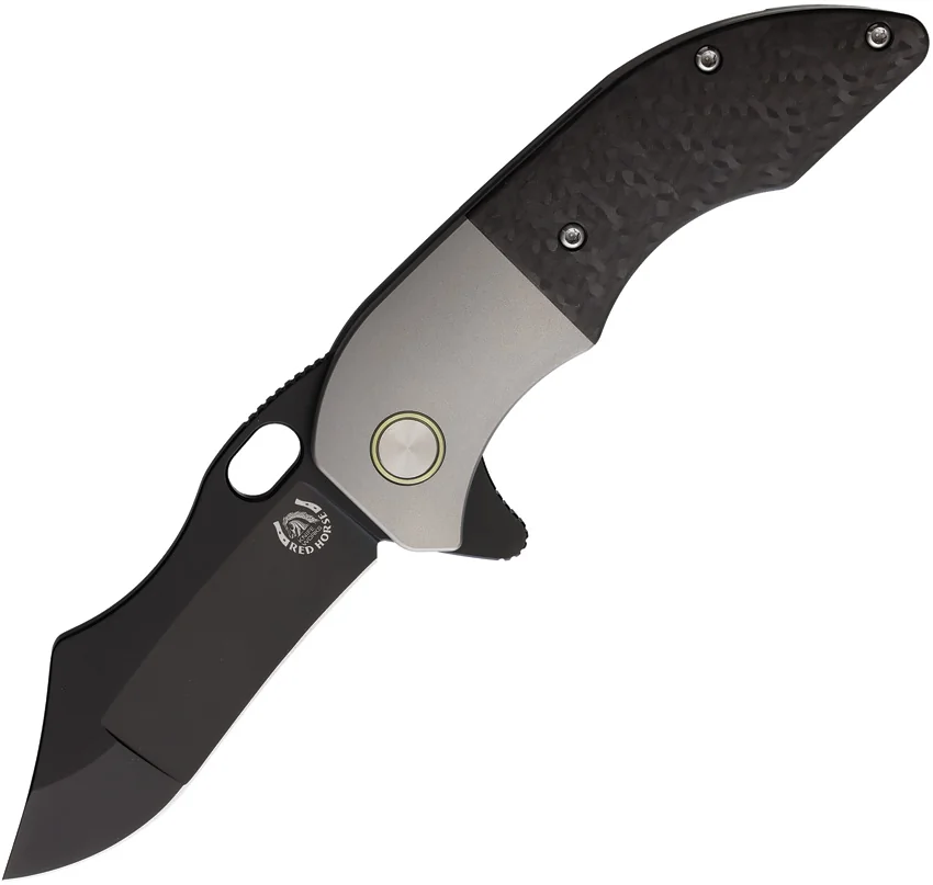 Red Horse Knife Works War Pig Frame Lock Knife Titanium/CF (3" Black)