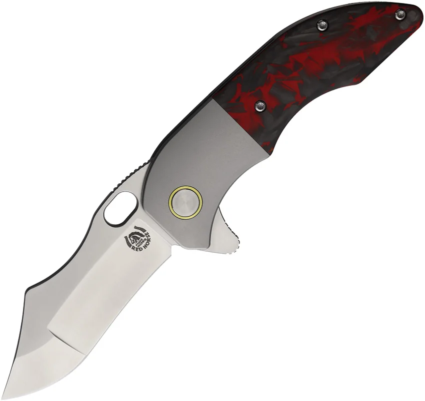Red Horse Knife Works War Pig Frame Lock Knife Ti + Red/Black CF (3" Satin)