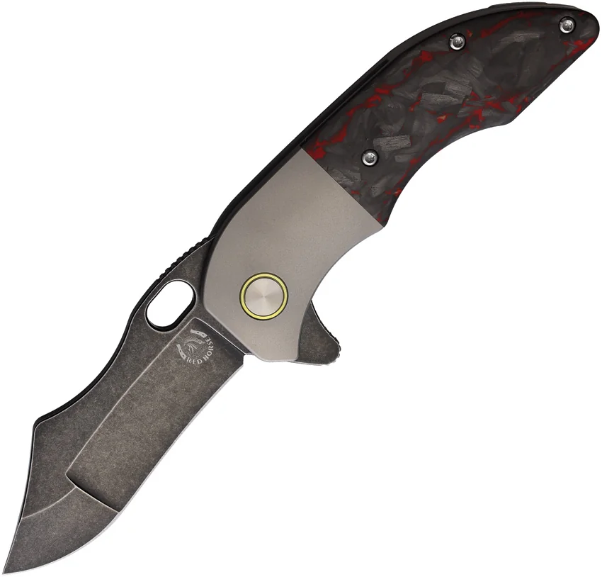Red Horse Knife Works War Pig Frame Lock Knife Ti + Red/Black CF (3" Black SW)