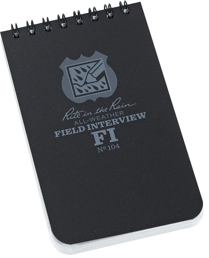 Rite in the Rain Top Bound 3" X 5" Police Field Interview Notebook (Black)