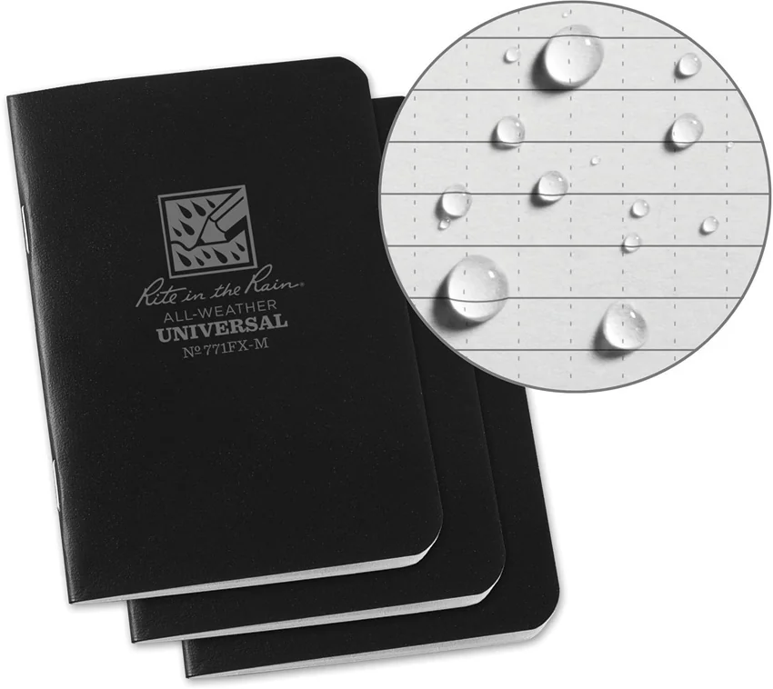 Rite in the Rain Mini Stapled 3.25" x 4.625" Notebook 3-Pack (Black)