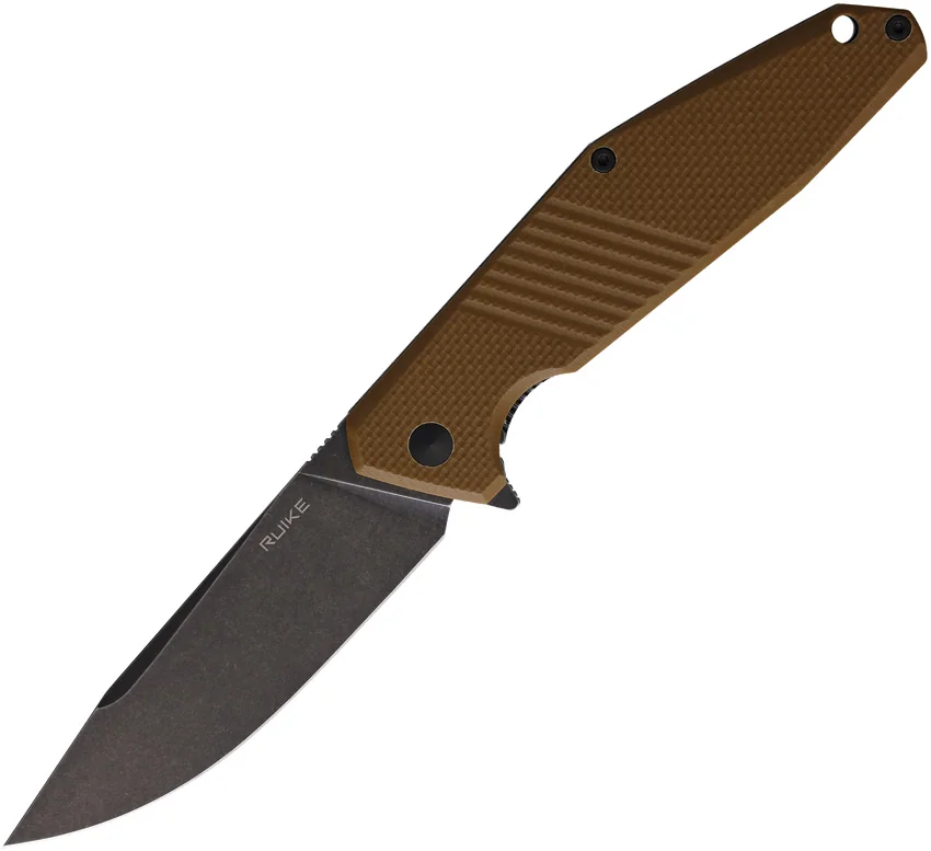 Ruike D191W Frame Lock Knife Brown G-10 (4" Black Stonewash)
