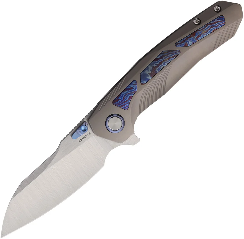 REMETTE RT-Kestrel Frame Lock Knife Titanium + Timascus Inlays (2.8" Satin)