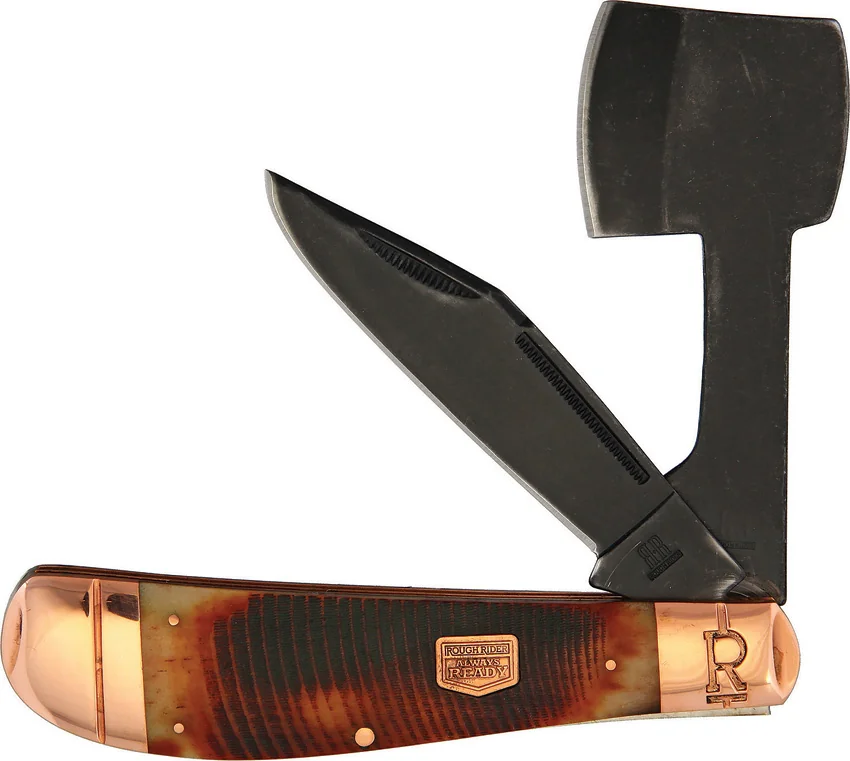 Rough Ryder Chopper Knife 5" Brown Bone + Black RR1841