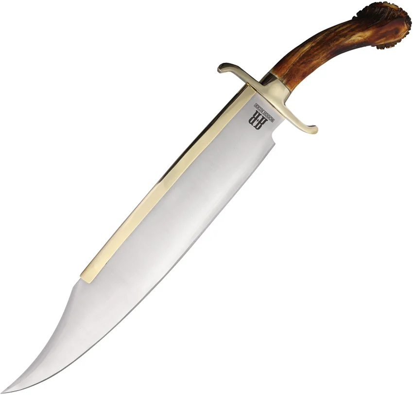 Rough Rider Don't Tread On Me Bowie Fixed Blade Knife Crown Stag (15.5" Satin)
