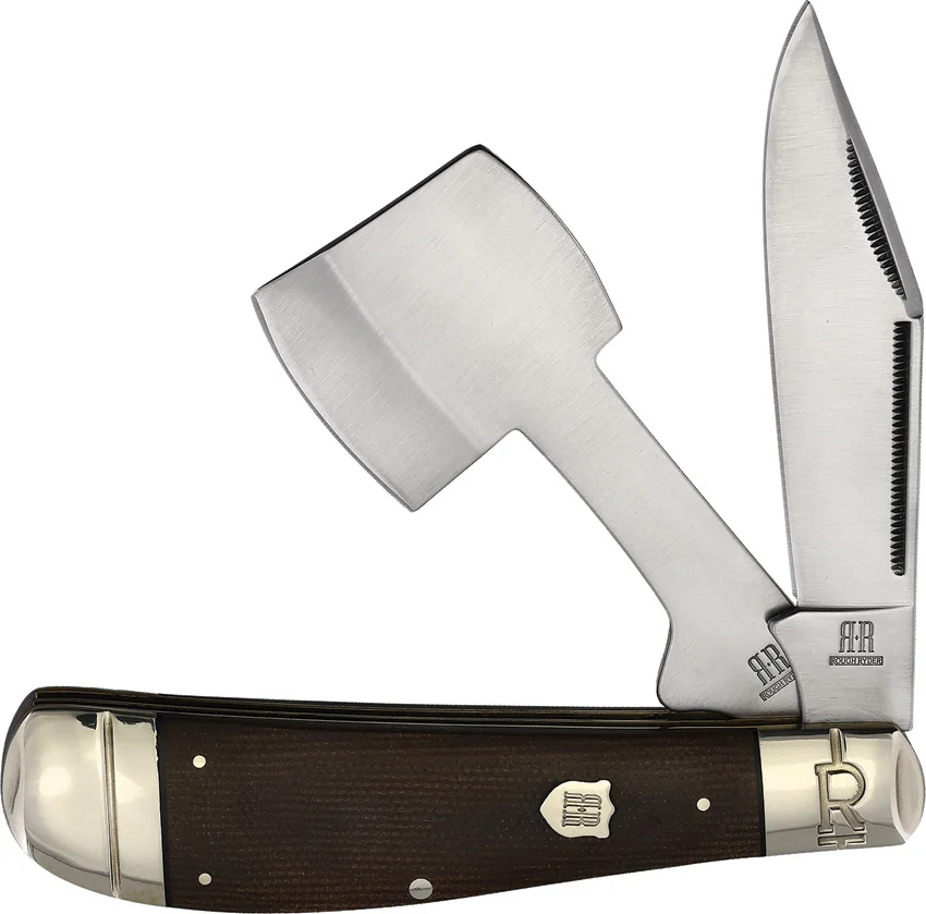 Rough Ryder Pocket Chopper Knife 5" Brown Burlap Micarta RR2339